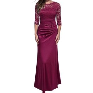 Miusol Burgundy Long Sleeve Lace Dress